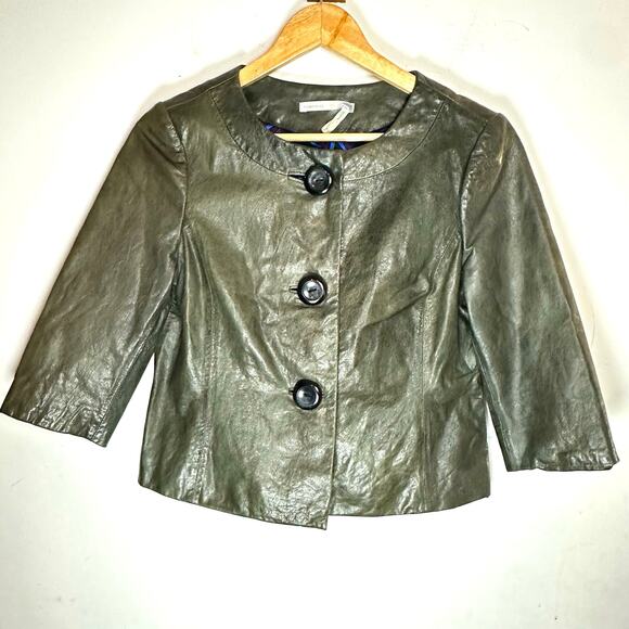 Vintage Classiques Entier cropped‎ bell sleeve bronze leather jacket womans SP - Picture 1 of 12